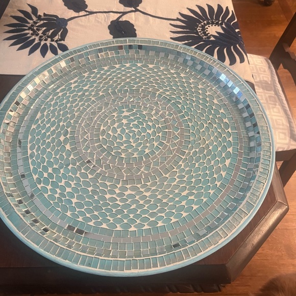 New Pier One Mosaic Platter in aqua grey and white - Picture 5 of 5
